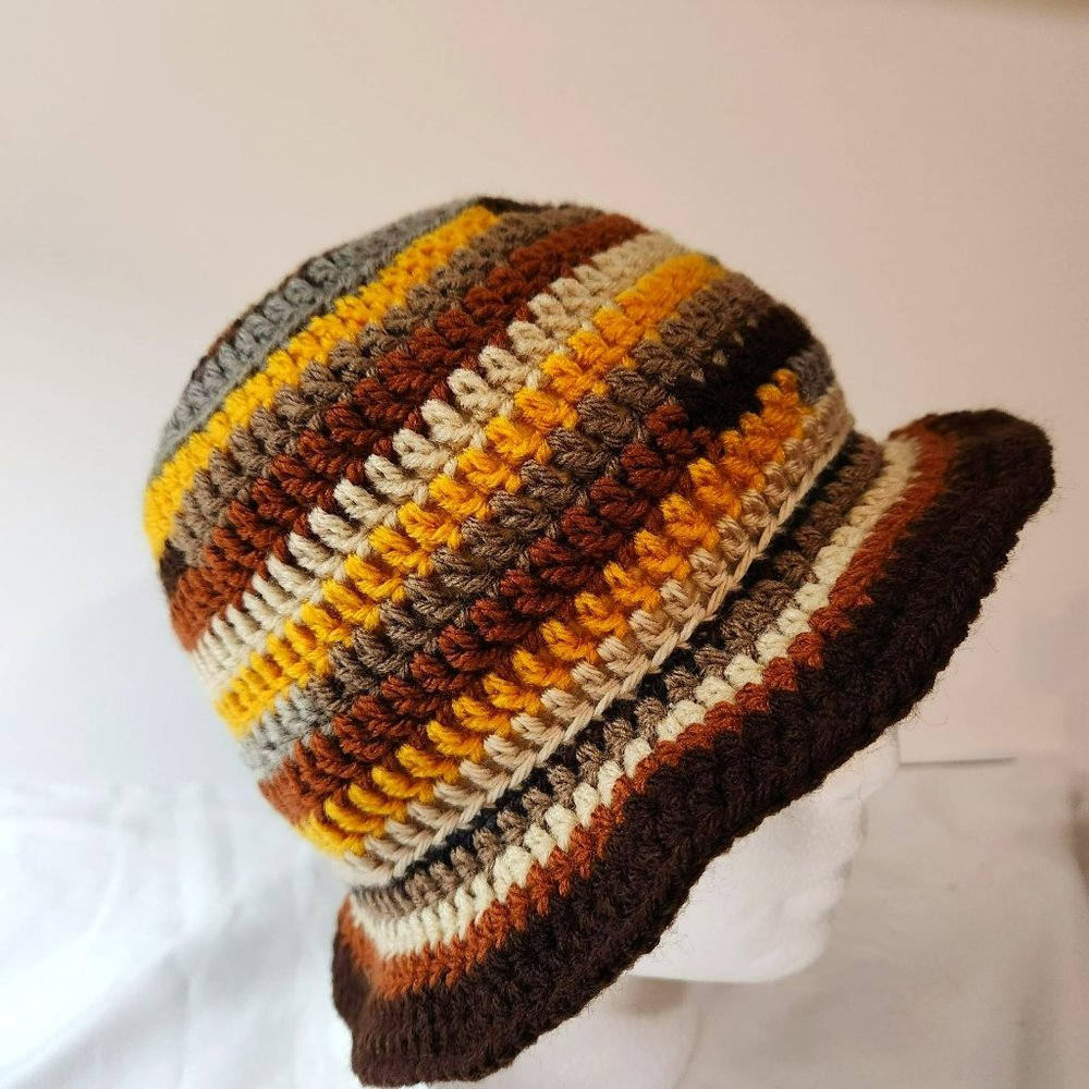 Bucket Hat handknit shades of brown hat